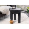 Art deco okrúhly čierny príručný stolík Ervio s guľovým dreveným hnedým akcentom z mangového dreva 50 cm