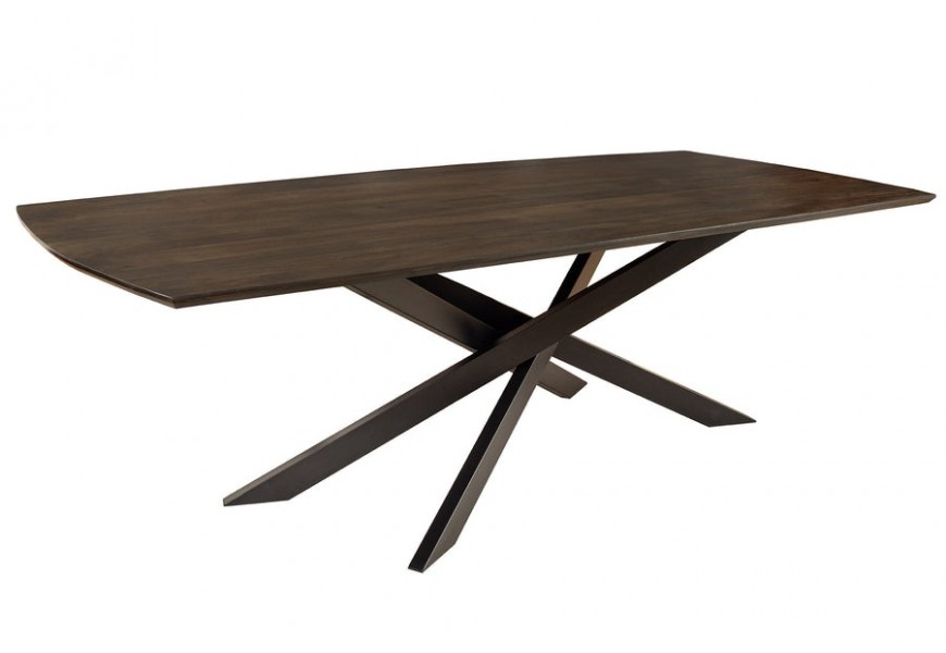 Dizajnový masívny hnedý obdĺžnikový jedálenský stôl Davidson z mangového dreva s kovovými nožičkami 220 cm