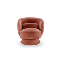 Štýlové art deco okrúhle otočné kreslo Elian v terakotovej oranžovej farbe s bouclé poťahom s retro nádychom 76 cm 