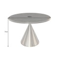 Luxusný mramorový art deco okrúhly jedálenský stôl Elina so striebornou kovovou kužeľovou nohou a čiernou doskou 130 cm
