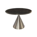 Luxusný mramorový art deco okrúhly jedálenský stôl Elina so striebornou kovovou kužeľovou nohou a čiernou doskou 130 cm