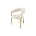 Moderná glamour jedálenská stolička Lunit s béžovým poťahom s oblým operadlom a výrezom s čalúnením a nožičkami z kovu v zlatej farbe