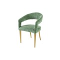 Štýlová art deco jedálenská stolička Lunit so zeleným textilným poťahom, oblým sedadlom s výrezom a štíhlymi kovovými nožičkami v zlatej farbe