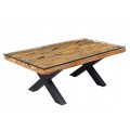 Dizajnový moderný obdĺžnikový konferenčný stolík Barracuda s hnedou teakovou a sklenenou doskou a čiernymi nohami 110 cm