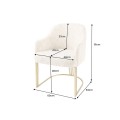 Štýlová art deco ženilková béžová jedálenská stolička Hejdy v oblom tvare s kovovou zlatou nohou 81 cm