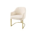 Štýlová art deco ženilková béžová jedálenská stolička Hejdy v oblom tvare s kovovou zlatou nohou 81 cm