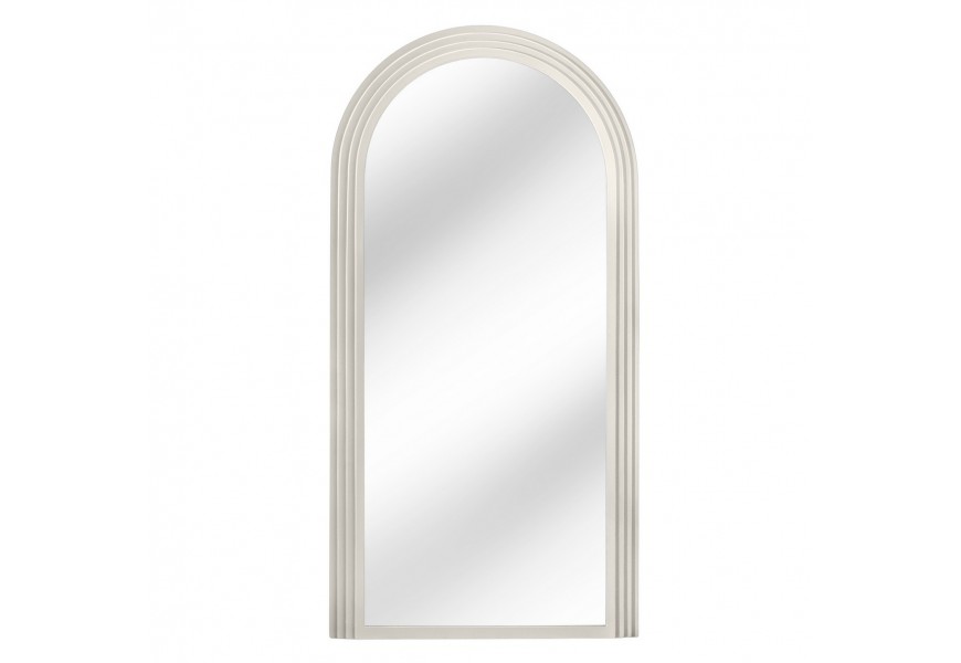 Dizajnové art deco nástenné vysoké oblúkové zrkadlo Swan s bielym rámom so štyrmi vrstvami