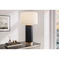 Dizajnová art deco stolná lampa Draconia s čiernou reliéfnou keramickou nohou a bielym tienidlom so zlatým akcentom 70 cm
