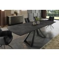 Moderný industriálny rozkladací obdĺžnikový jedálenský stôl Marbleux s atypickými kovovými čiernymi nohami 230 cm