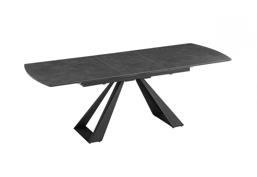 Moderný industriálny rozkladací obdĺžnikový jedálenský stôl Marbleux s atypickými kovovými čiernymi nohami 230 cm