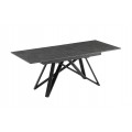 Luxusný moderný jedálenský stôl Marbleux v obdĺžnikovom tvare s atypickými prekríženými nožičkami v čiernej farbe z kovu s vrchnou rozkladacou doskou z mramoru