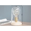 Dizajnová retro stolná lampa Edison s hnedou drevenou podstavou a priehľadným skleneným tienidlom 22 cm