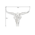 Moderná štýlová nástenná dekorácia Matador s dizajnom lebky s rohmi z kovu v striebornej farbe 58 cm