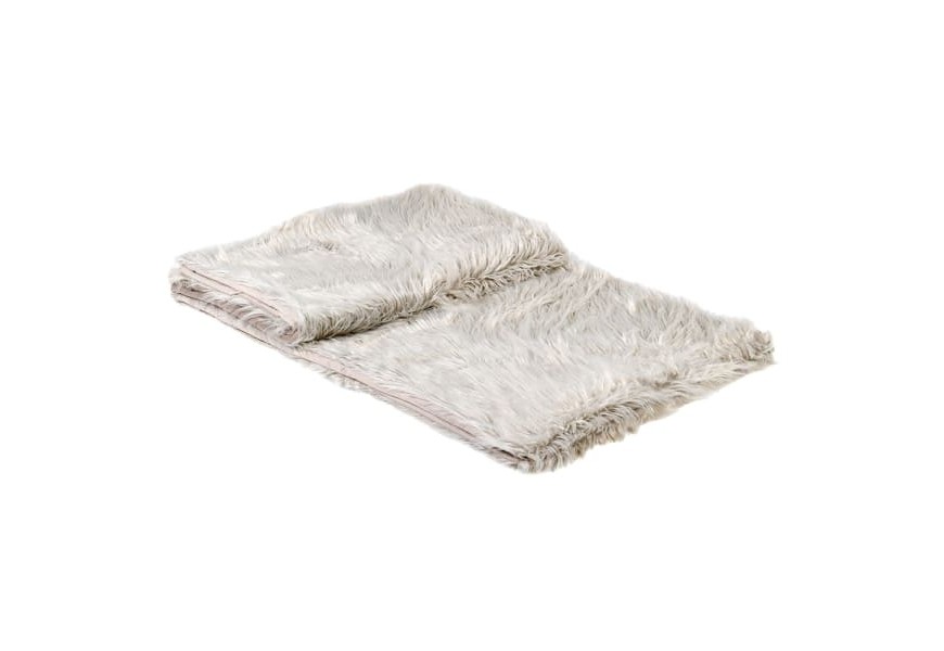 Štýlový moderný prehoz Jamies v obdĺžnikovom tvare z umelej kožušiny s dlhým vlasom v krémovej farbe