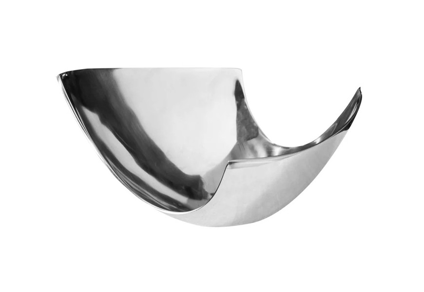Dizajnová chrómová dekoračná misa Abstract v tvare prehnutého obdĺžnikového plátu v striebornej farbe z kovovej zliatiny
