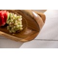 Štýlová vidiecka oválna misa Bali s rukoväťou v hnedej farbe z masívneho teakového dreva s výraznou štruktúrou 60 cm 