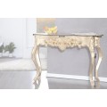 Dizajnový zámocký konzolový stolík Venice v zlatej farbe s barokovým vyrezávaným zdobením a kabriolovými nohami 110 cm