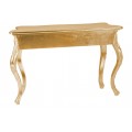 Dizajnový zámocký konzolový stolík Venice v zlatej farbe s barokovým vyrezávaným zdobením a kabriolovými nohami 110 cm