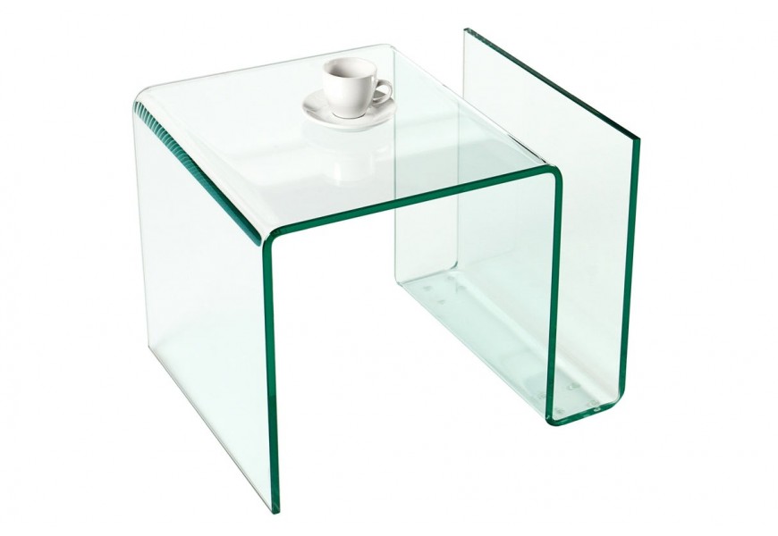 Štýlový moderný konferenčný stolík Ghost z bezpečnostného skla s oblými hranami v štvorcovom tvare