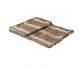 Štýlová moderná obdĺžniková hnedo krémová deka Jarun z umelej kožušiny s dlhým vlasom s pásikovým vzorom 180 cm