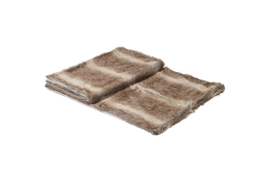 Štýlový moderný prehoz Jarun v obdĺžnikovom tvare z umelej kožušiny s dlhým vlasom a pásikovým vzorom v hnedej a krémovej farbe