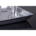 Glamour strieborný svietnik Celeste s obdĺžnikovou podstavou a chrómovými držiakmi na sedem sviečok v art deco štýle 26 cm