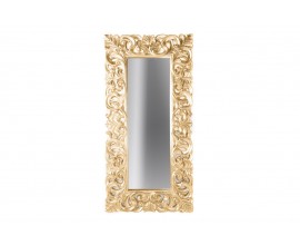 Glamour obdĺžnikové zlaté nástenné zrkadlo Venice s vyrezávaným ozdobným rámom s barokovým motívom 180 cm