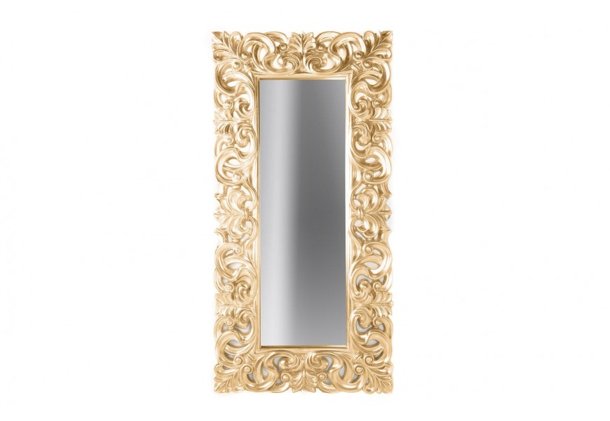 Klasické zámocké nástenné závesné zrkadlo Venice so zlatým rámom s barokovými vyrezávanými ornamentmi v obdĺžnikovom tvare