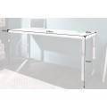 Moderný obdĺžnikový biely písací stôl White Desk s lesklou doskou a hranatými striebornými kovovými chrómovými nohami 140 cm