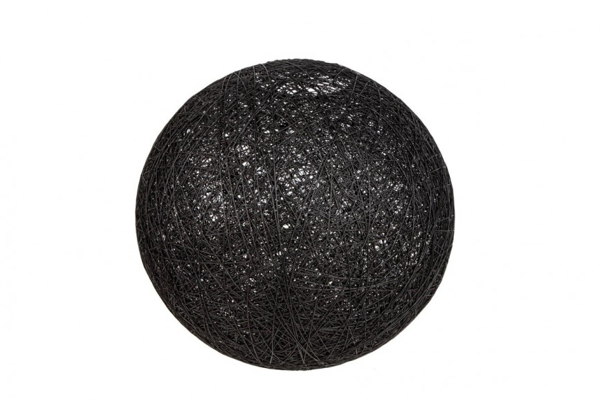 Moderný okrúhly závesný luster Sphere z čiernych vlákien banánovníka abaca s priesvitným vzdušným výpletom a prírodnou textúrou