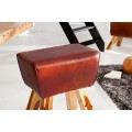 Dizajnová vidiecka moderná kožená obdĺžniková barová stolička Linda s hnedo červeným poťahom a masívnymi nožičkami 75 cm