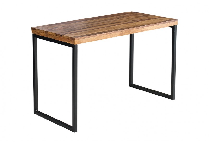Industriálny obdĺžnikový písací stôl Fusion z hnedého sheeshamového dreva s čiernymi kovovými rámovými nožičkami 120 cm
