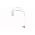 Dizajnová polohovateľná oblúková moderná kovová strieborná stojaca lampa Big Bow s bielym akrylovým okrúhlym tienidlom 205 cm