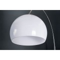 Dizajnová polohovateľná oblúková moderná kovová strieborná stojaca lampa Big Bow s bielym akrylovým okrúhlym tienidlom 205 cm