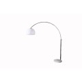 Dizajnová polohovateľná oblúková moderná kovová strieborná stojaca lampa Big Bow s bielym akrylovým okrúhlym tienidlom 205 cm