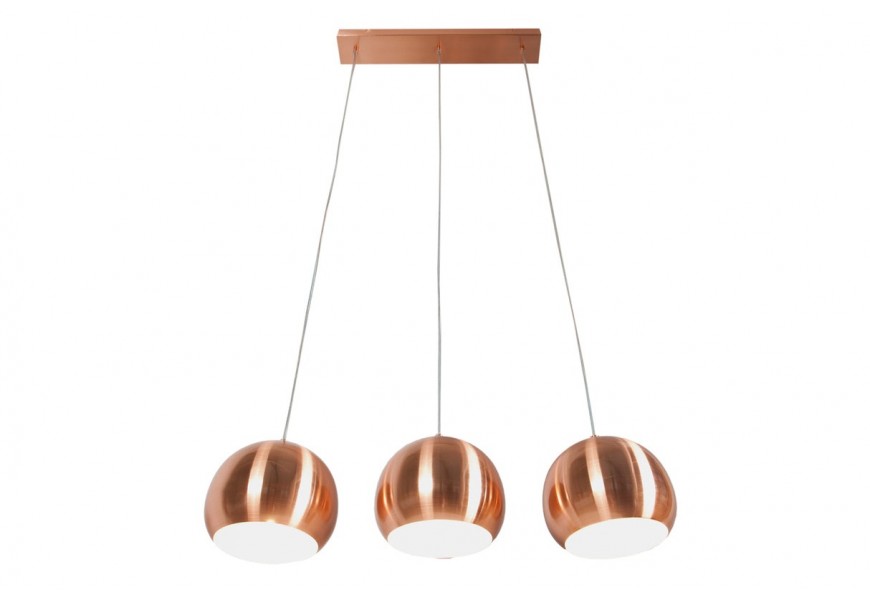 Štýlové závesné trojité svietidlo Copper v medenej farbe z kovu v okrúhlom guľatom tvare okrúhlymi tienidlami 128 cm