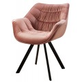 Retro jedálenská stolička Monzana potiahnutá zamatovou textíliou v staroružovej farbe s dekoratívnym prešívaním s kovovými nožičkami s čiernou matnou povrchovou úpravou