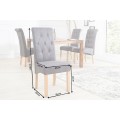 Koloniálna sivá čalúnená jedálenská stolička Valentino z eko kože s diamantovým prešívaním a drevenými nožičkami 110 cm