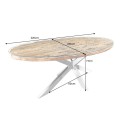 Moderný industriálny oválny jedálenský stôl Barracuda s doskou z masívneho teakového dreva a chrómovou kovovou podstavou 220 cm