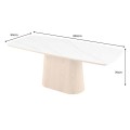 Luxusný obdĺžnikový art deco jedálenský stôl Marmol Lignia s hnedou podstavou s dubovým dizajnom a bielou doskou 200 cm