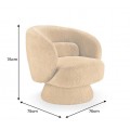 Art deco otočné kreslo Elian s čalúnením bouclé v horčicovo žltej farbe a kruhovou otočnou základňou 360 stupňov 76 cm