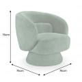 Art deco otočné kreslo Elian s čalúnením bouclé v tmavozelenej farbe a kruhovou otočnou základňou o 360 stupňov 76 cm