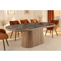 Art deco obdĺžnikový jedálenský stôl Marmol Lignia s mramorovou sivou doskou a hnedou podstavou z orechového dreva 200 cm