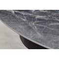 Art deco okrúhly jedálenský stôl Marmol Lignia s čiernou drážkovanou podstavou a mramorovou sivou doskou 120 cm