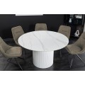 Art deco okrúhly jedálenský stôl Marmol Lignia s bielou drážkovanou podstavou a mramorovou bielou doskou 120 cm