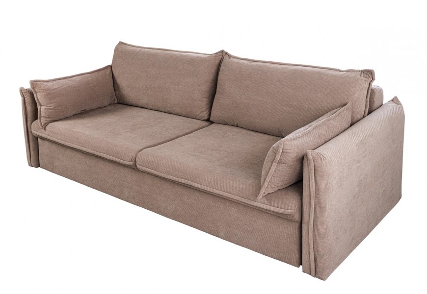 Moderná rozkladacia obdĺžniková trojmiestna sedačka Heaven v taupe sivej farbe s kordovým poťahom a dizajnovými vankúšmi 215 cm 