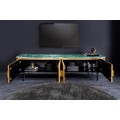 Art deco obdĺžnikový štvordverový TV stolík Gatsby s bronzovým korpusom a zelenou mramorovou doskou 160 cm