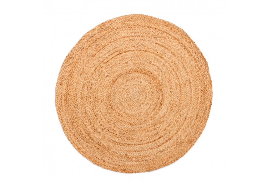 Okrúhly prírodný koberec z jutového vlákna v svetlohnedom odtieni