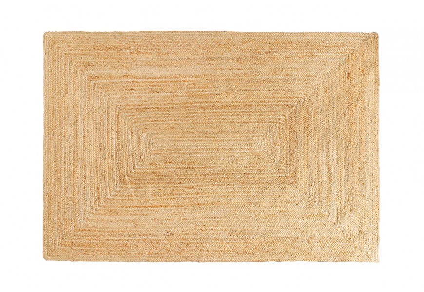 Etno prírodný jutový koberec Jarie s obdĺžnikovým tvarom pletený do špirály v svetlých a tmavých pieskových tónoch