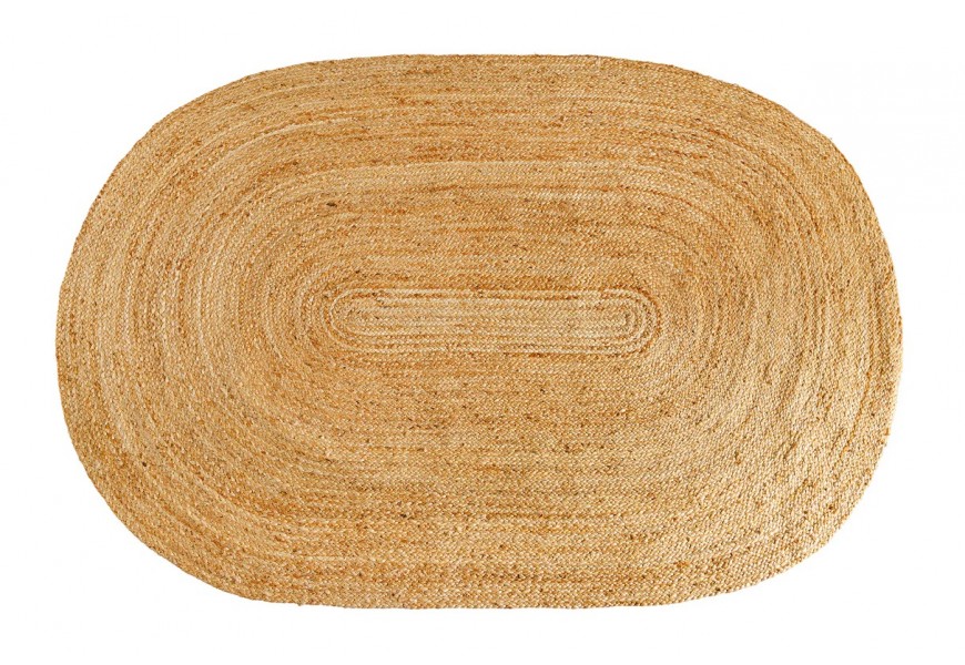 Etno jutový koberec Jarie s oválnym tvarom pletený do špirály v prírodných pieskových tónoch so svetlými aj tmavšími vláknami